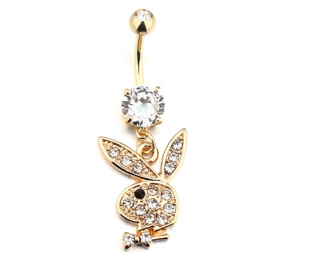 Play Boy Rabbit Bunny Belly Button Ring Gold Plated Stainless Steel Navel Piercing Jewelry for Women