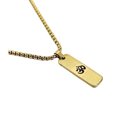 Engraved Om Pendant for Men With Gold Chain Locket Necklace for Men and Women