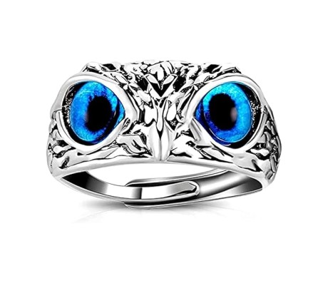 Fiery Blue Eyed Owl Ring Men Women Boys | Syfer Owl Eye Eagle Adjustable Ring | Fashion Owl Ring for Men