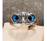 Fiery Blue Eyed Owl Ring Men Women Boys | Syfer Owl Eye Eagle Adjustable Ring | Fashion Owl Ring for Men