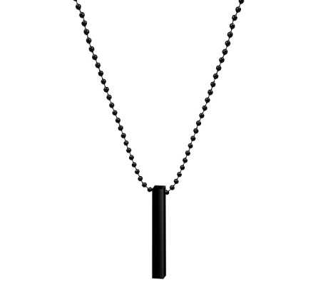 3D Cuboid Vertical Bar/Stick Stainless Steel Locket Black Pendant Necklace Matt for Boys and Men