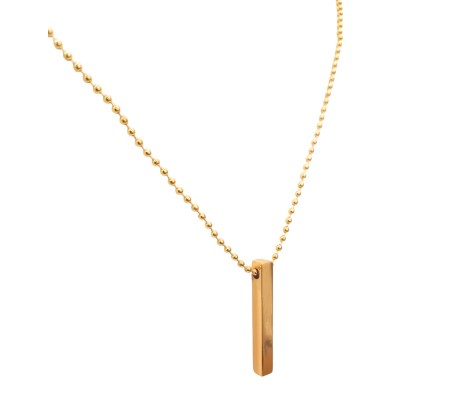 3D Cuboid Vertical Bar/Stick Stainless Steel Locket Gold Pendant Necklace for Boys and Men