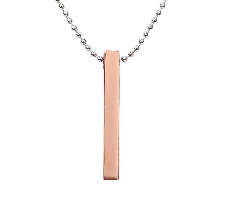 3D Cuboid Vertical Bar/Stick Stainless Steel Locket Rose Gold Pendant Necklace for Boys and Men