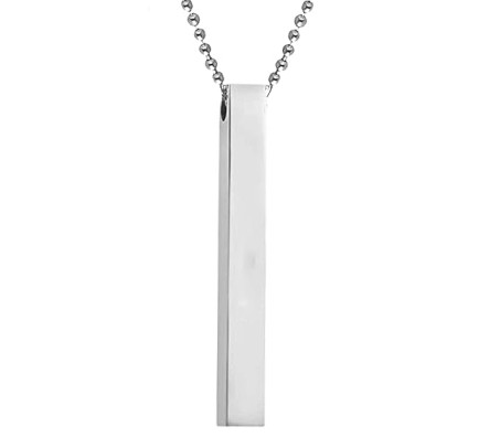 3D Cuboid Vertical Bar/Stick Stainless Steel Locket Silver Pendant Necklace for Boys and Men