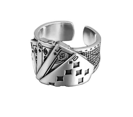 Stainless Steel Ace King Queen Jack Playing Card Stylish Biker Poker Adjustable Ring for Men Boys