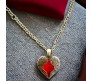 Retro Vintage Red Heart Antique Crystal Angel Wings Pendant Bronze Chain Fashion Necklace Jewelry For Women