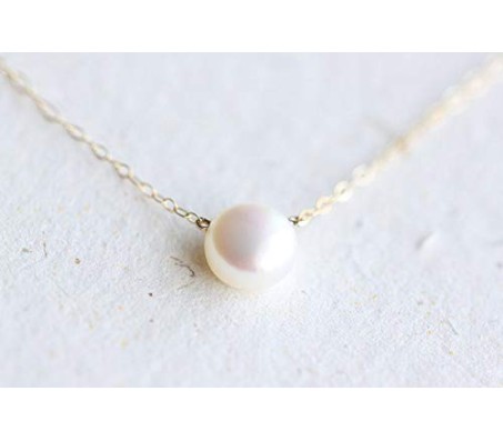 Single White Pearl Chain Simple Minimal Necklace In Rose Gold Color Pendant Minimalist for Kids Girls and Women