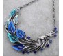 Tibetan Metal Leaf Peacock Crystal Rhinestone Stud Earrings Necklace with Pendant Set for Women