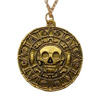 Ruimeng Vintage Pirates of The Caribbean Aztec Skull Coin Pendant Necklace (Antique Gold) with Jewelry Box,Pirates of The Caribbean Necklace,Great