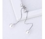 Solitaire Silver Plated Long Pearl Dangle Drop Earrings for Women and Girls White Silver