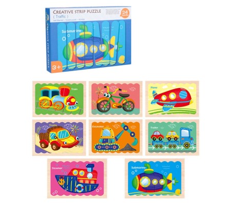 8 in 1 Transport Vehicles Stip Puzzles Ice Cream Stick Puzzle Sorting Blocks for Preschool Montessori Educational Small Kids Toddlers Boys and Girls Multicolor