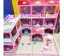 Big Size Large 310 Pcs Mansion Pink Doll House 2.5 Feet x 2.1 feet x 1.8 Feet with Dolls Lights LED and All Doll House Furniture and Accessory for Girls