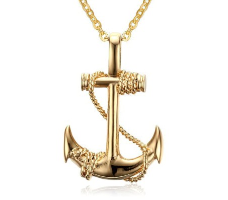 Anchor Shape Sailor Pendant Locket Necklace with Chain Accessory Jewellery Gold Plated for Men