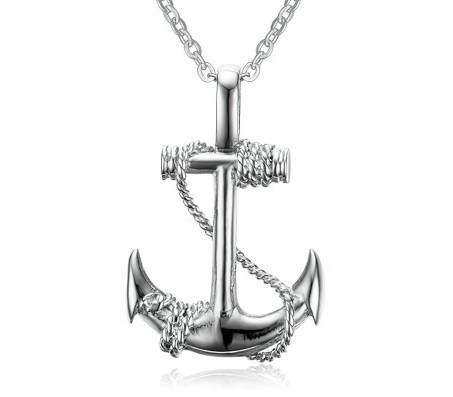 Anchor Shape Sailor Pendant Locket Necklace with Chain Accessory Jewellery Silver Plated for Men