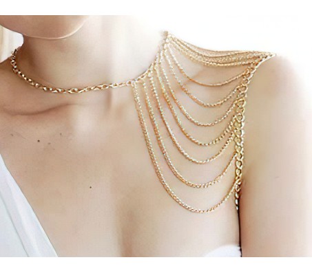 Tassel Shoulder Necklace Chains Stainless Steel Gold Punk Cool Body Chain Gothic Hip Hop Jewelry Accessories for Women and Girls