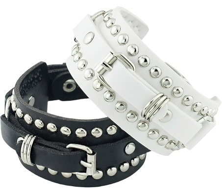 Combo Set of 2 Black White PU Leather Bracelet Punk Bracelet Adjustable Goth Cuff Bracelet Gothic Rivet Buckle Wristband for Men Women