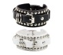 Combo Set of 2 Black White PU Leather Bracelet Punk Bracelet Adjustable Goth Cuff Bracelet Gothic Rivet Buckle Wristband for Men Women