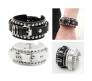 Combo Set of 2 Black White PU Leather Bracelet Punk Bracelet Adjustable Goth Cuff Bracelet Gothic Rivet Buckle Wristband for Men Women