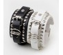 Combo Set of 2 Black White PU Leather Bracelet Punk Bracelet Adjustable Goth Cuff Bracelet Gothic Rivet Buckle Wristband for Men Women