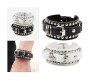 Combo Set of 2 Black White PU Leather Bracelet Punk Bracelet Adjustable Goth Cuff Bracelet Gothic Rivet Buckle Wristband for Men Women