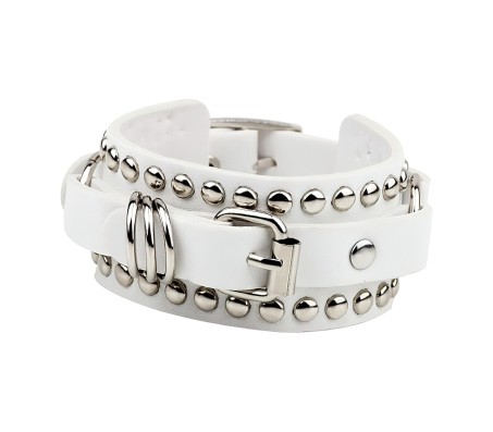 White PU Leather Bracelet Punk Bracelet Adjustable Goth Cuff Bracelet Gothic Rivet Buckle Wristband for Men Women