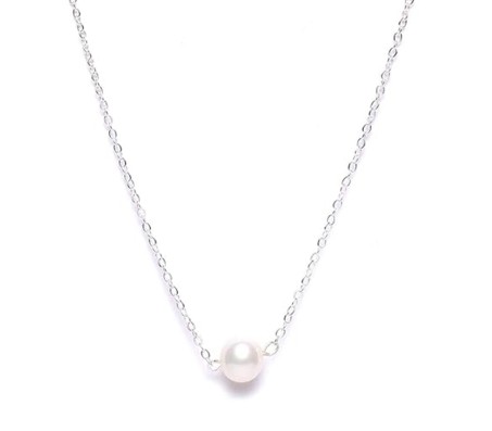 Single White Pearl Chain Simple Minimal Necklace In Silver Color Pendant Minimalist for Kids Girls and Women