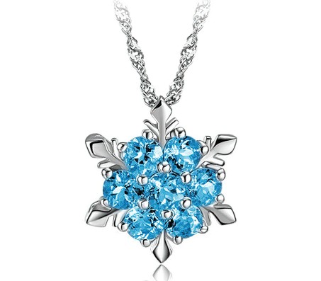 Frozen Snowflake Inspired Ocean Blue Pendant Necklace Princess Jewelry Accessories Dark Blue for Girls & Women