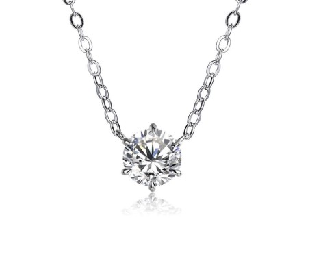 Cubic Zircon Solitaire Single Diamond Necklace Chain For Women, Single Stone Silver Chain for Women Jewellery, Valentine Gift for Girls