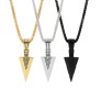 HQ Combo Set of 3 Spear Arrow Shape Pendant Locket with Chain Necklace Stylish Stainless Steel Silver Gold Black for Boys and Mens