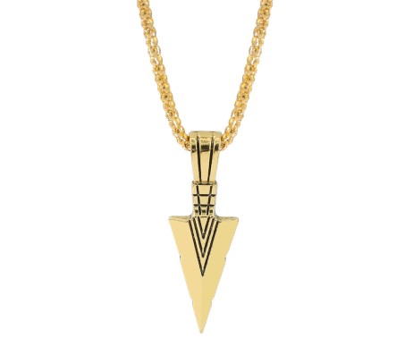 HQ Gold Spear Arrow Shape Pendant Locket with Chain Necklace Stylish Stainless Steel for Boys and Mens