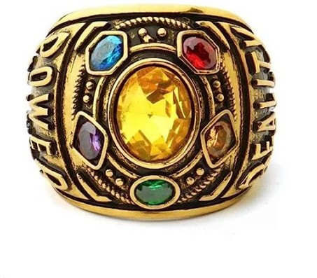 Thanos Inspired Infinity Stones Gauntlet Brass Crystal Gold Plated Power Cosplay Costume Accessory Ring for Men and Boys