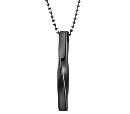 3D Twisted Cuboid Vertical Bar/Stick Stainless Steel Locket Black Pendant Necklace for Boys and Men