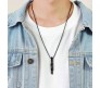 3D Twisted Cuboid Vertical Bar/Stick Stainless Steel Locket Black Pendant Necklace for Boys and Men