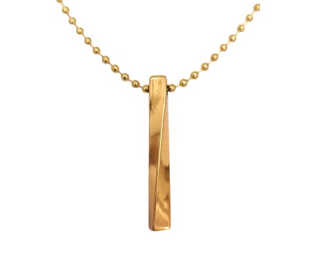 3D Twisted Cuboid Vertical Bar/Stick Stainless Steel Locket Gold Pendant Necklace for Boys and Men