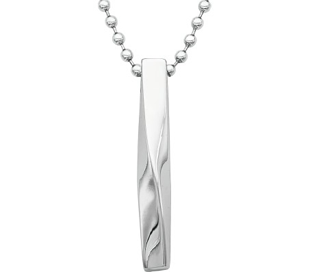 3D Twisted Cuboid Vertical Bar/Stick Stainless Steel Locket Silver Pendant Necklace for Boys and Men