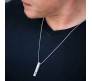 3D Twisted Cuboid Vertical Bar/Stick Stainless Steel Locket Silver Pendant Necklace for Boys and Men