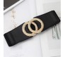 Elastic Fabric Waist Belt for Dress One Piece Stylish Circle-Shaped Design Stretchy Big Designer Broad Ladies Belt for Women Dresses Fancy Stretchable Black - Free Size