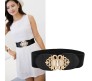 Elastic Fabric Waist Belt for Dress One Piece Stylish Vintage Design Stretchy Big Designer Broad Ladies Belt for Women Dresses Fancy Stretchable Black - Free Size