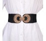 Elastic Fabric Waist Belt for Dress One Piece Stylish Circle Design Stretchy Big Designer Broad Ladies Belt for Women Dresses Fancy Stretchable Black - Free Size