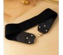 Elastic Fabric Waist Belt for Dress One Piece Stylish Circle Design Stretchy Big Designer Broad Ladies Belt for Women Dresses Fancy Stretchable Black - Free Size