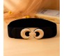 Elastic Fabric Waist Belt for Dress One Piece Stylish Circle Design Stretchy Big Designer Broad Ladies Belt for Women Dresses Fancy Stretchable Black - Free Size