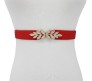 Elastic Fabric Waist Belt for Dress One Piece Stylish Leaf Design Stretchy Slim Designer Ladies Belt for Women Dresses Fancy Stretchable Red - Free Size