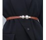 Elastic Fabric Waist Belt for Dress One Piece Stylish Pearl Design Stretchy Slim Designer Ladies Belt for Women Dresses Fancy Stretchable Brown - Free Size