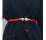 Elastic Fabric Waist Belt for Dress One Piece Stylish Pearl Design Stretchy Slim Designer Ladies Belt for Women Dresses Fancy Stretchable Red - Free Size