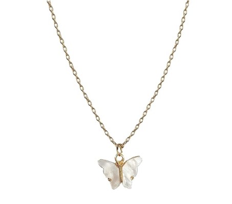 Gold Chain Plated White Butterfly Pendant Necklace for Women and Girls