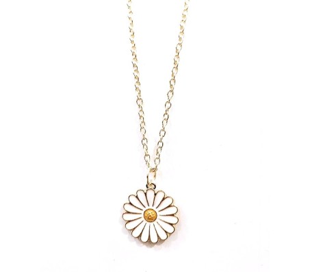 Fashion Daisy Pendant Necklace for Women and Girls, White Colour Flower Small Charm Pendant Gold Plated Chain Necklace B1