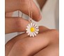 Fashion Daisy Pendant Necklace for Women and Girls, White Colour Flower Small Charm Pendant Gold Plated Chain Necklace B1