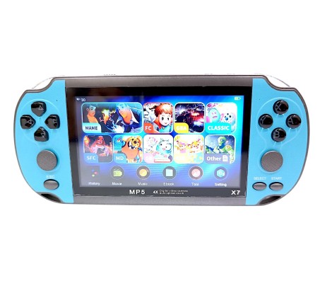 Updated 4.3" inch X7 Video Game Console Handheld Gaming Players Pocket Consoles Double Rocker 8GB Memory Built in 10000 Games for Kids Blue Boys Girls Men Women Children