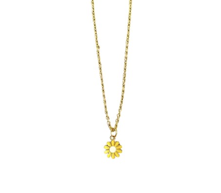 Fashion Daisy Pendant Necklace for Women and Girls, Yellow Colour Flower Small Charm Pendant Gold Plated Chain Necklace