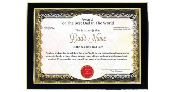 Personalized Award Certificate for Worlds Best Dad with Frame